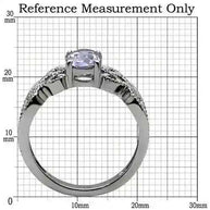 Light amethyst CZ cubic zirconia steel ring with polished stainless steel band on measurement grid
