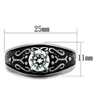 25mm wide Clear CZ stainless steel ring with intricate black design and central clear cubic zirconia stone