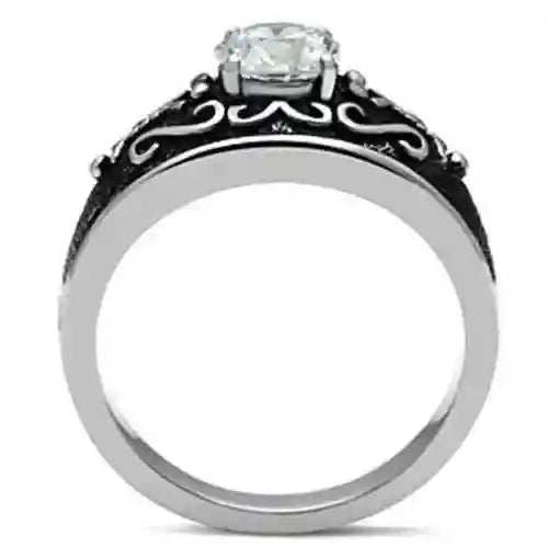 Clear CZ stainless steel ring with clear cubic zirconia stone and high-polished finish