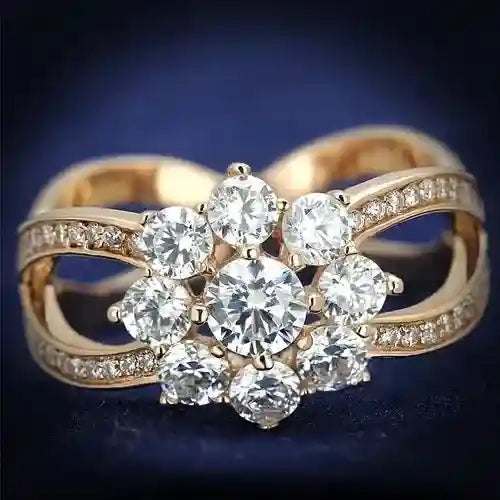 Rose Gold CZ Sterling Ring with clear cubic zirconia cluster and rose gold-plated sterling silver band