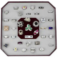 Assorted Gemstone Brass Rings size 6 with various colorful gemstones and intricate designs in a display box