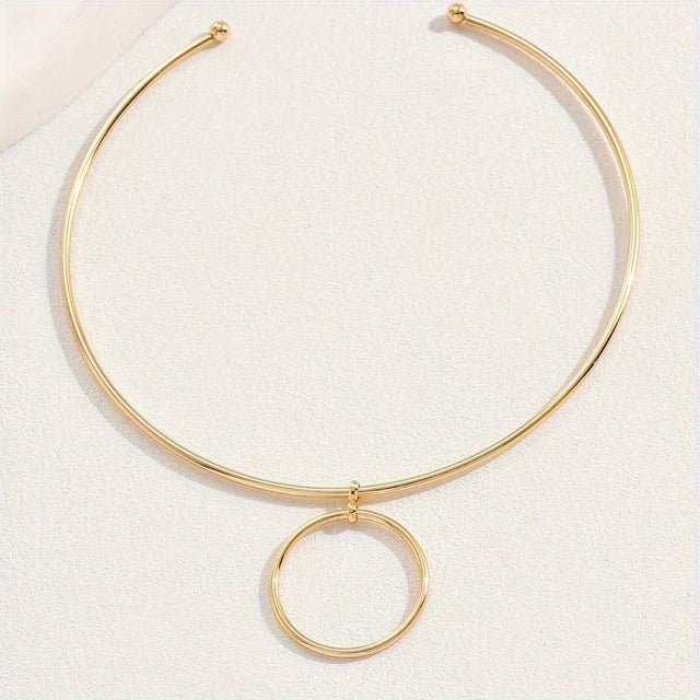 Women Collar Choker Necklace Big Circle Geometric Metal Pendants Torques Statement Necklaces - AuriJewel - 0